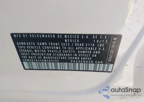 2013 Volkswagen Jetta 2.0L S from USA, damaged, VIN 3VW2K7AJ7DM393787